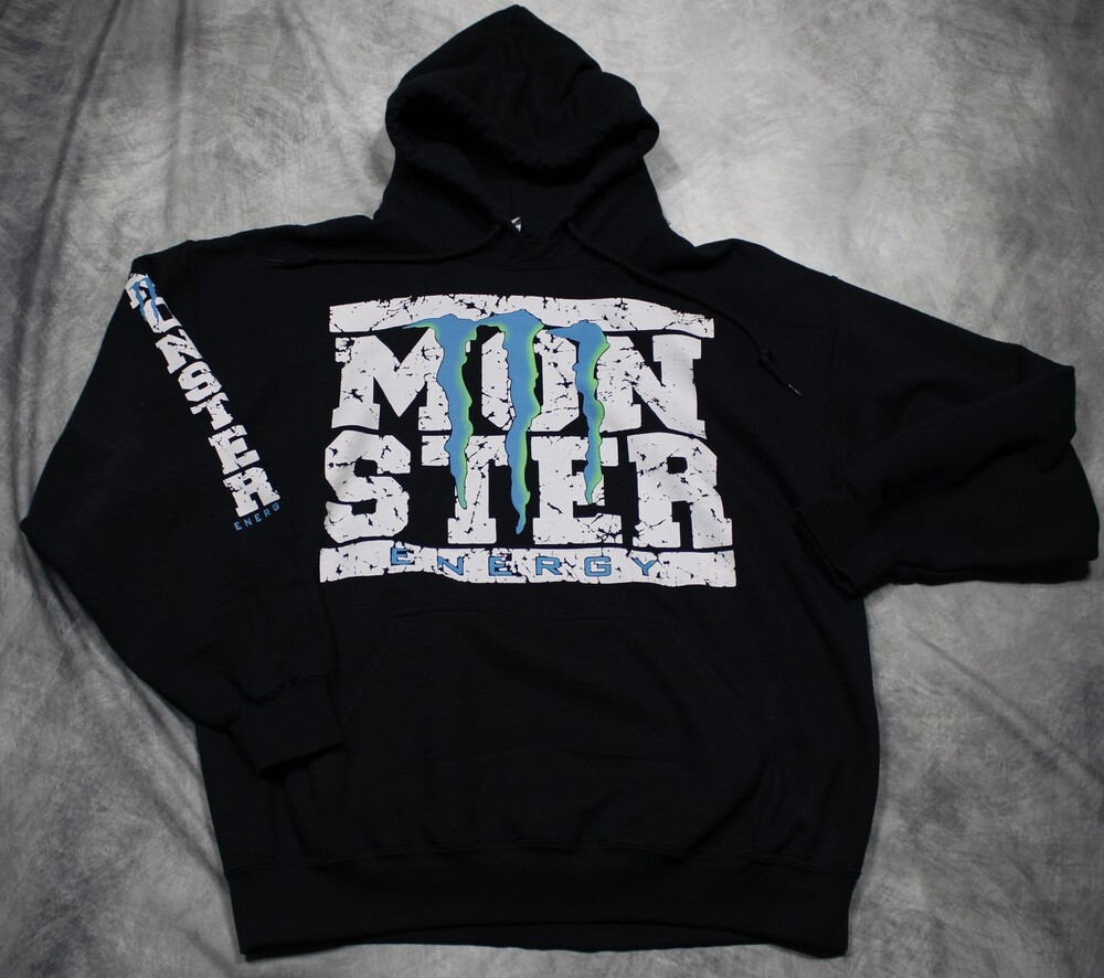 Monster Energy Hoodie Mens Large Black Distressed Graphics Logo